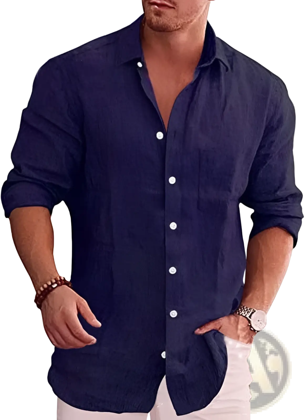 Men's Relaxed Fit Long Sleeve Linen Blend Casual Shirt
