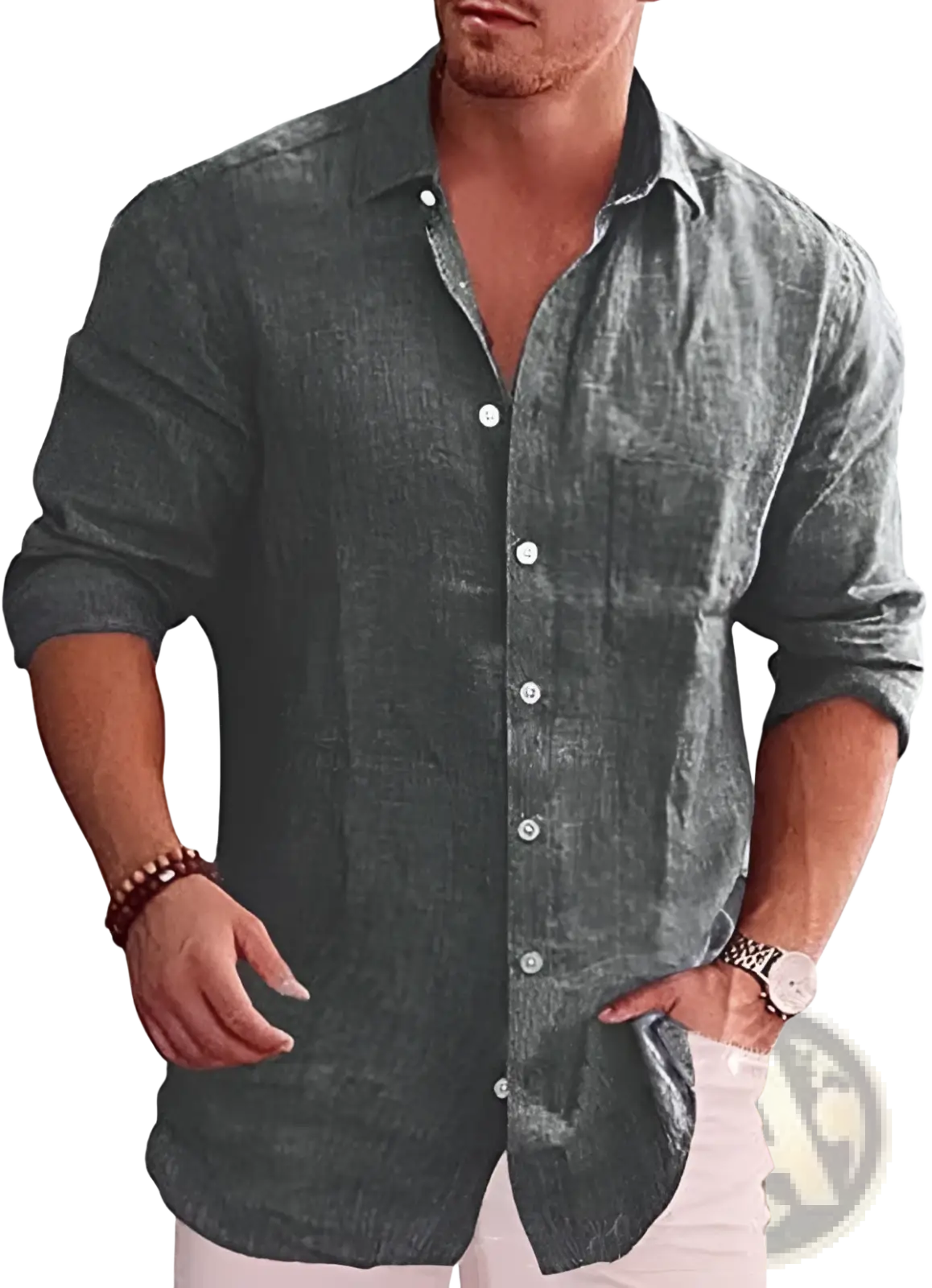 Men's Relaxed Fit Long Sleeve Linen Blend Casual Shirt