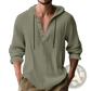 Men's Relaxed Linen Henley Hoodie with Gold Buttons