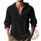 Men's Relaxed Linen Henley Hoodie with Gold Buttons