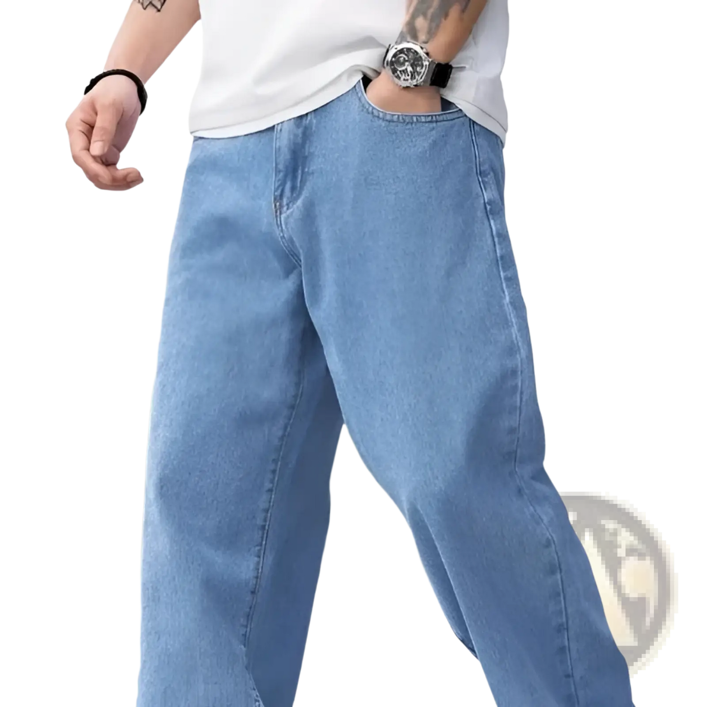 Men's Relaxed Straight Leg Light Wash Denim Jeans