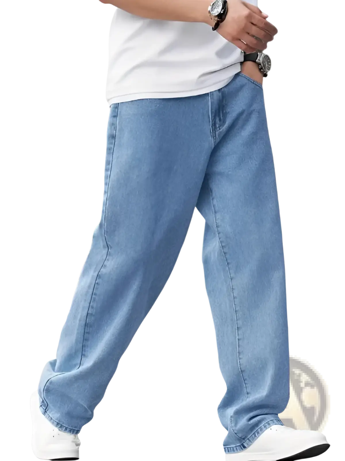 Men's Relaxed Straight Leg Light Wash Denim Jeans