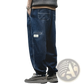 Men's Relaxed Tapered Dark Blue Denim Jeans with Patch Detail