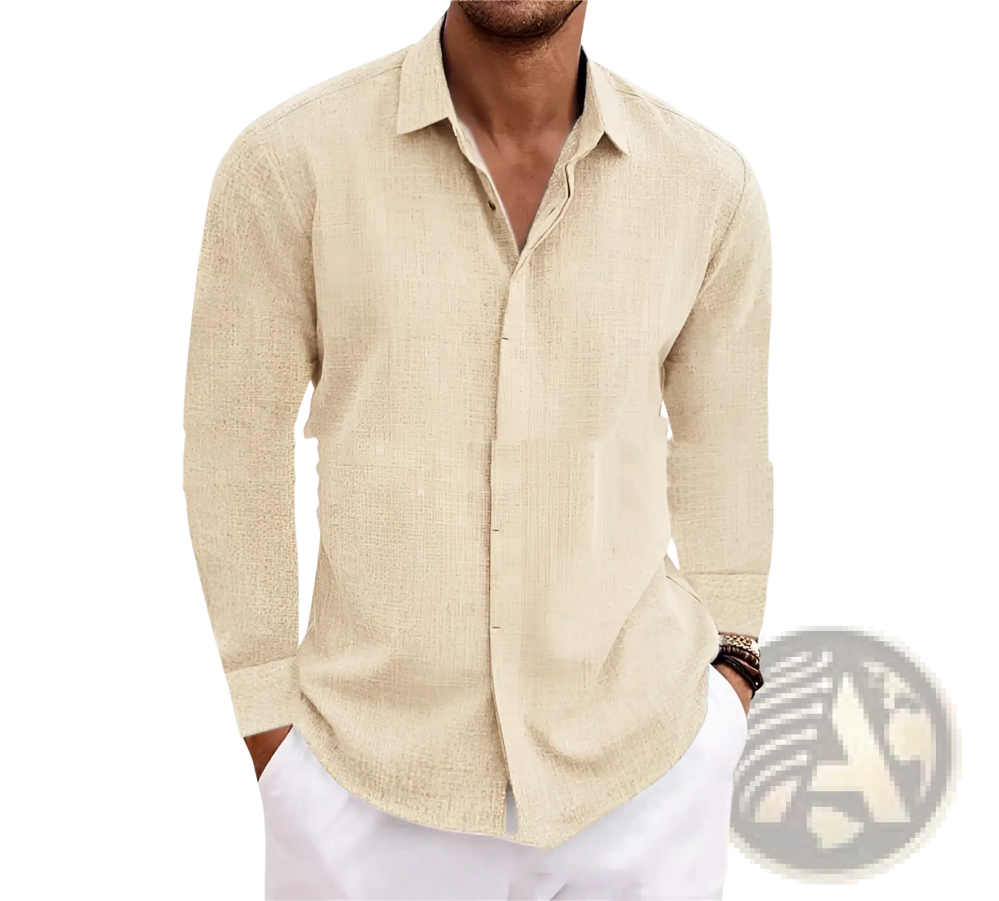 Men's Retro Cotton Linen Blend Long Sleeve Button Up Shirt