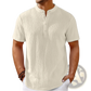 Men's Retro Textured Cotton Linen Henley Shirt