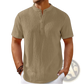 Men's Retro Textured Cotton Linen Henley Shirt