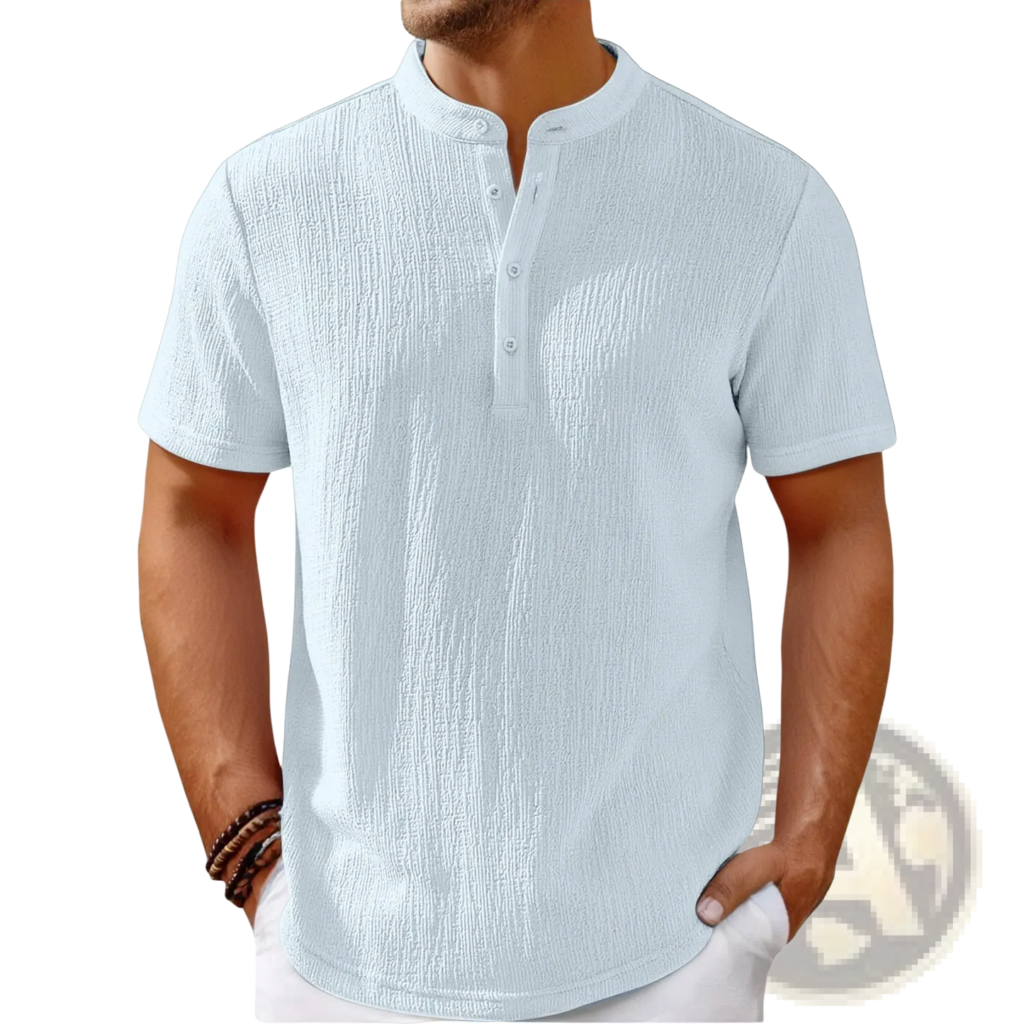 Men's Retro Textured Cotton Linen Henley Shirt
