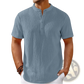 Men's Retro Textured Cotton Linen Henley Shirt