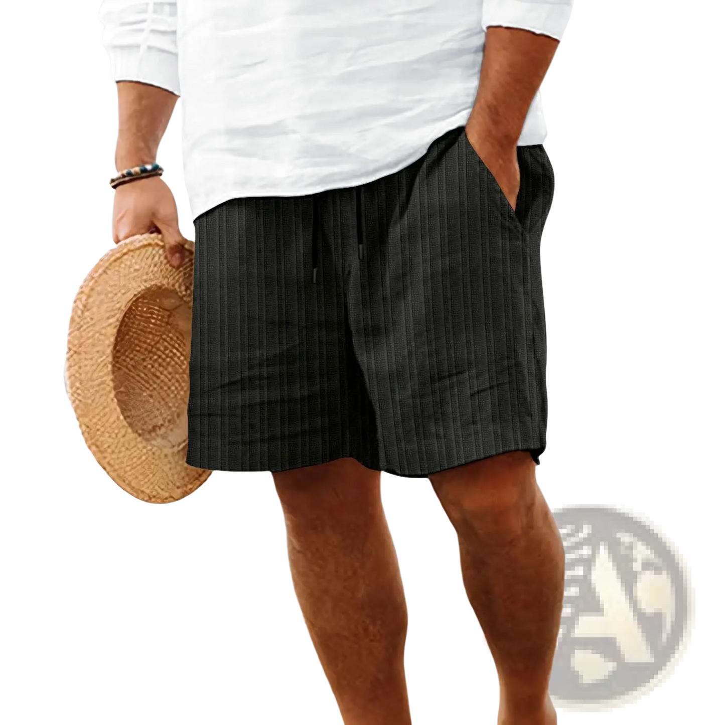 Men's Ribbed Bamboo Linen Summer Drawstring Shorts
