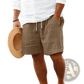 Men's Ribbed Bamboo Linen Summer Drawstring Shorts