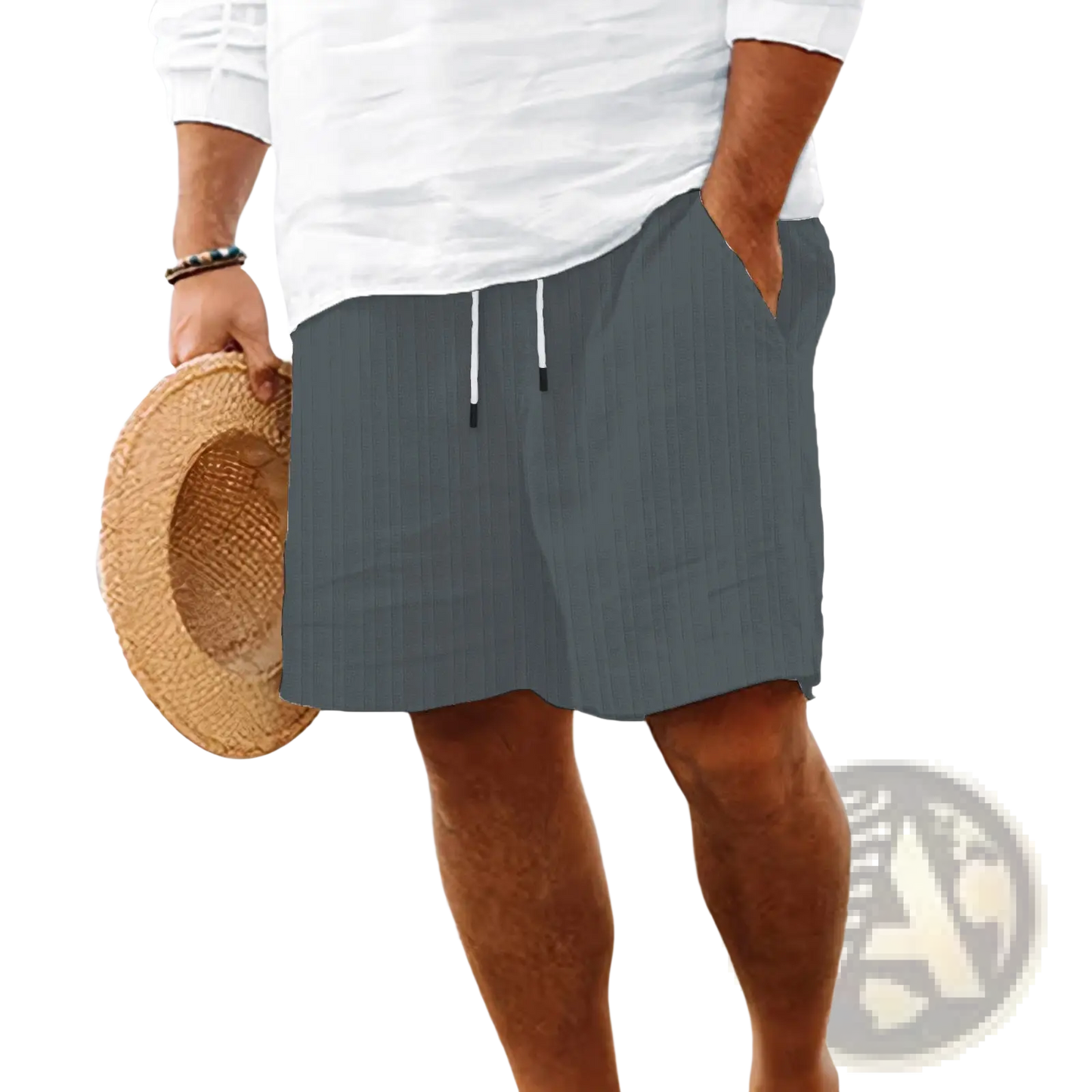Men's Ribbed Bamboo Linen Summer Drawstring Shorts