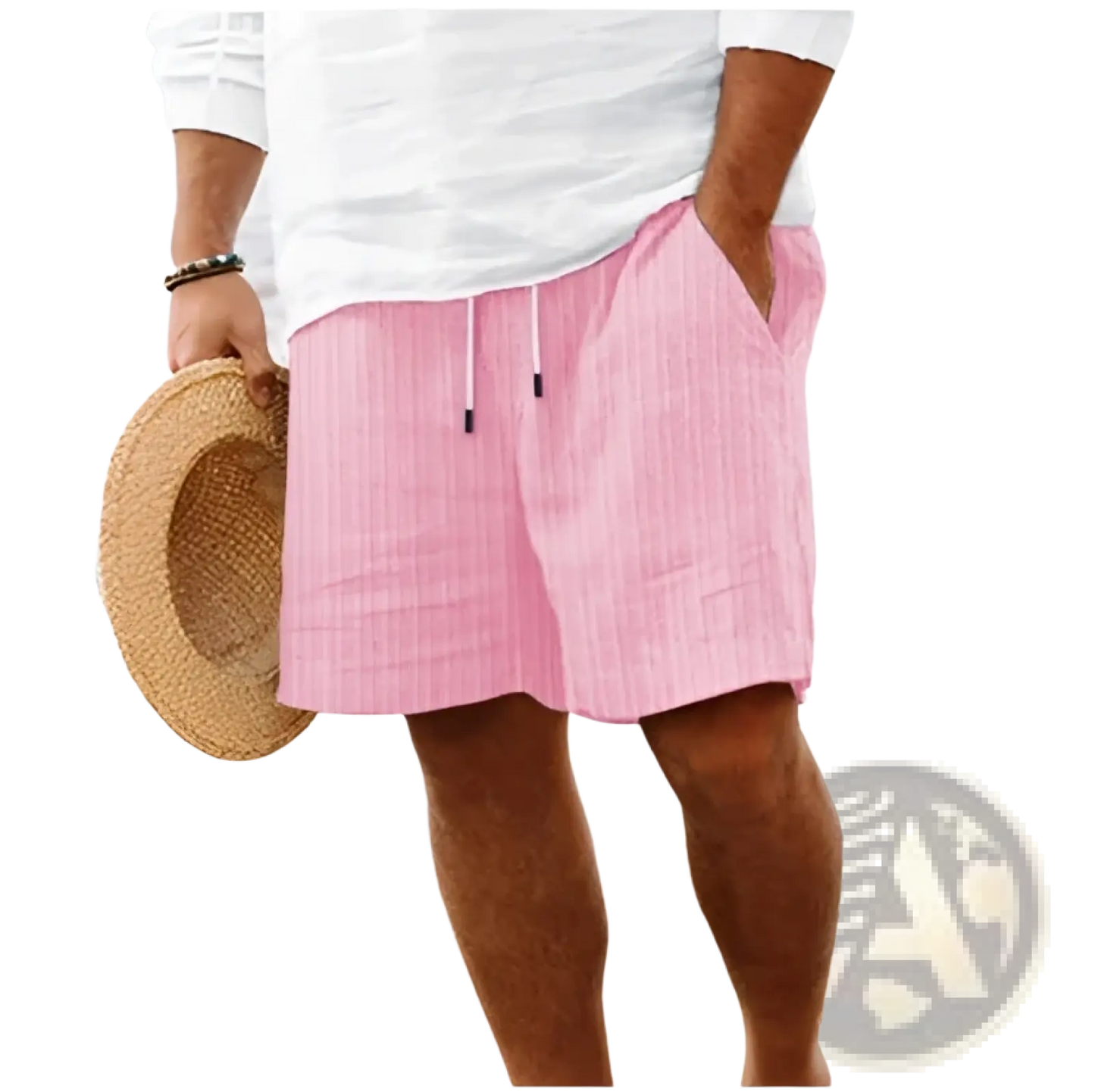 Men's Ribbed Bamboo Linen Summer Drawstring Shorts