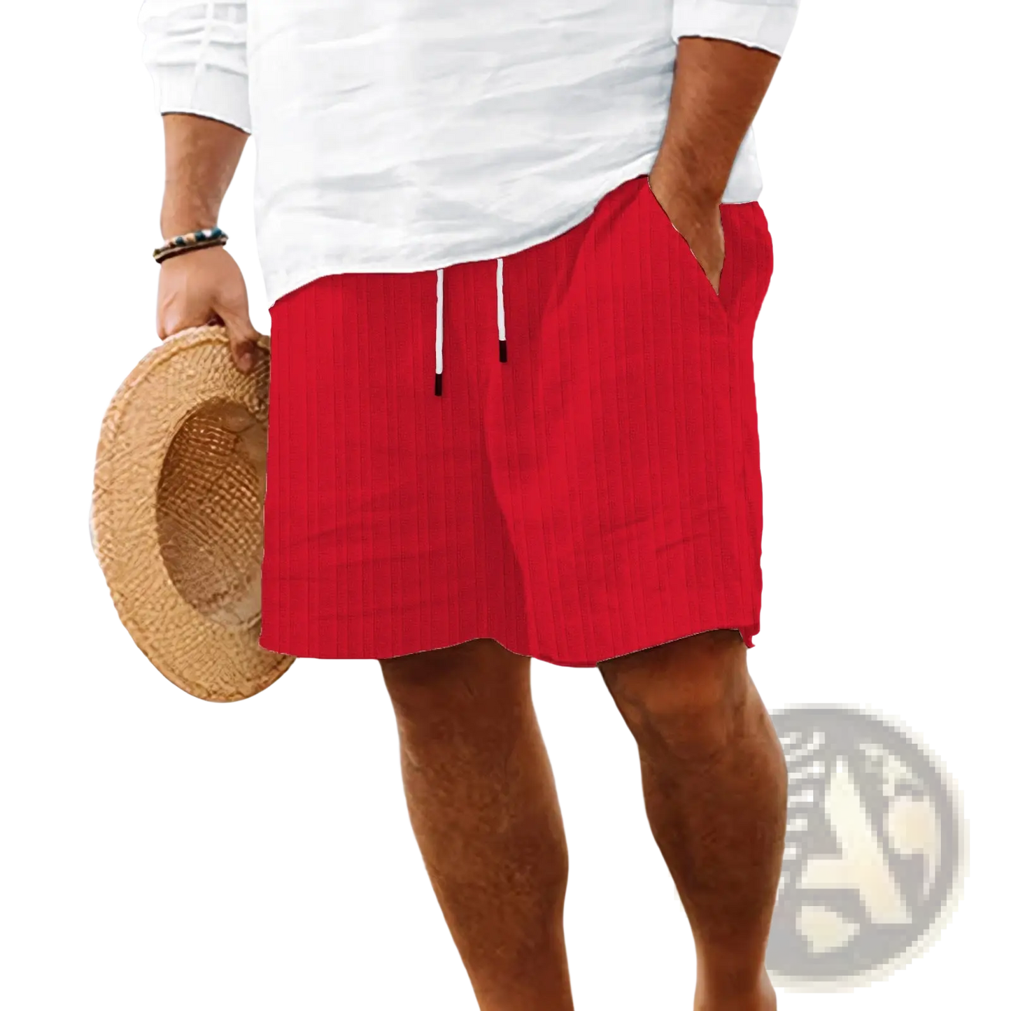 Men's Ribbed Bamboo Linen Summer Drawstring Shorts