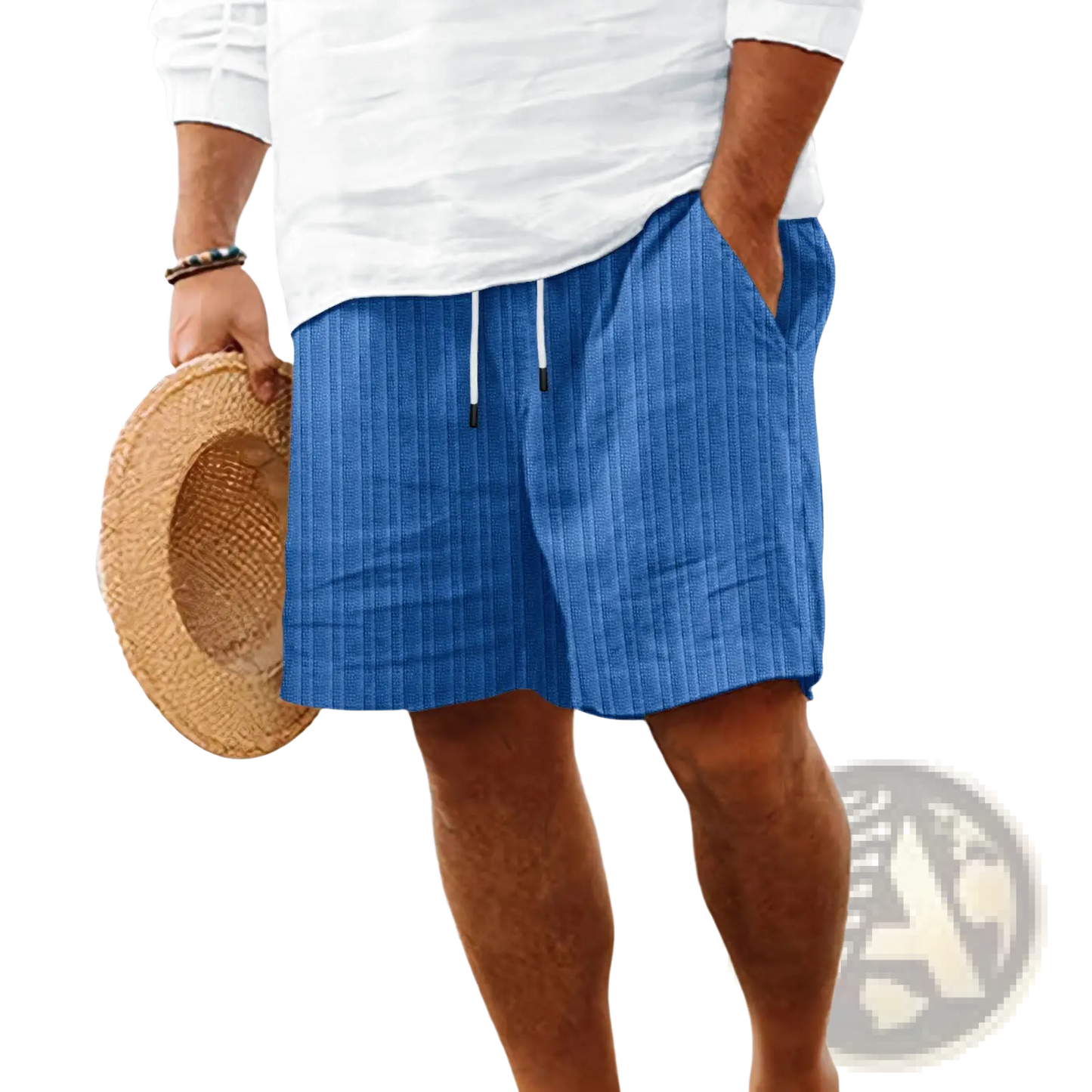 Men's Ribbed Bamboo Linen Summer Drawstring Shorts