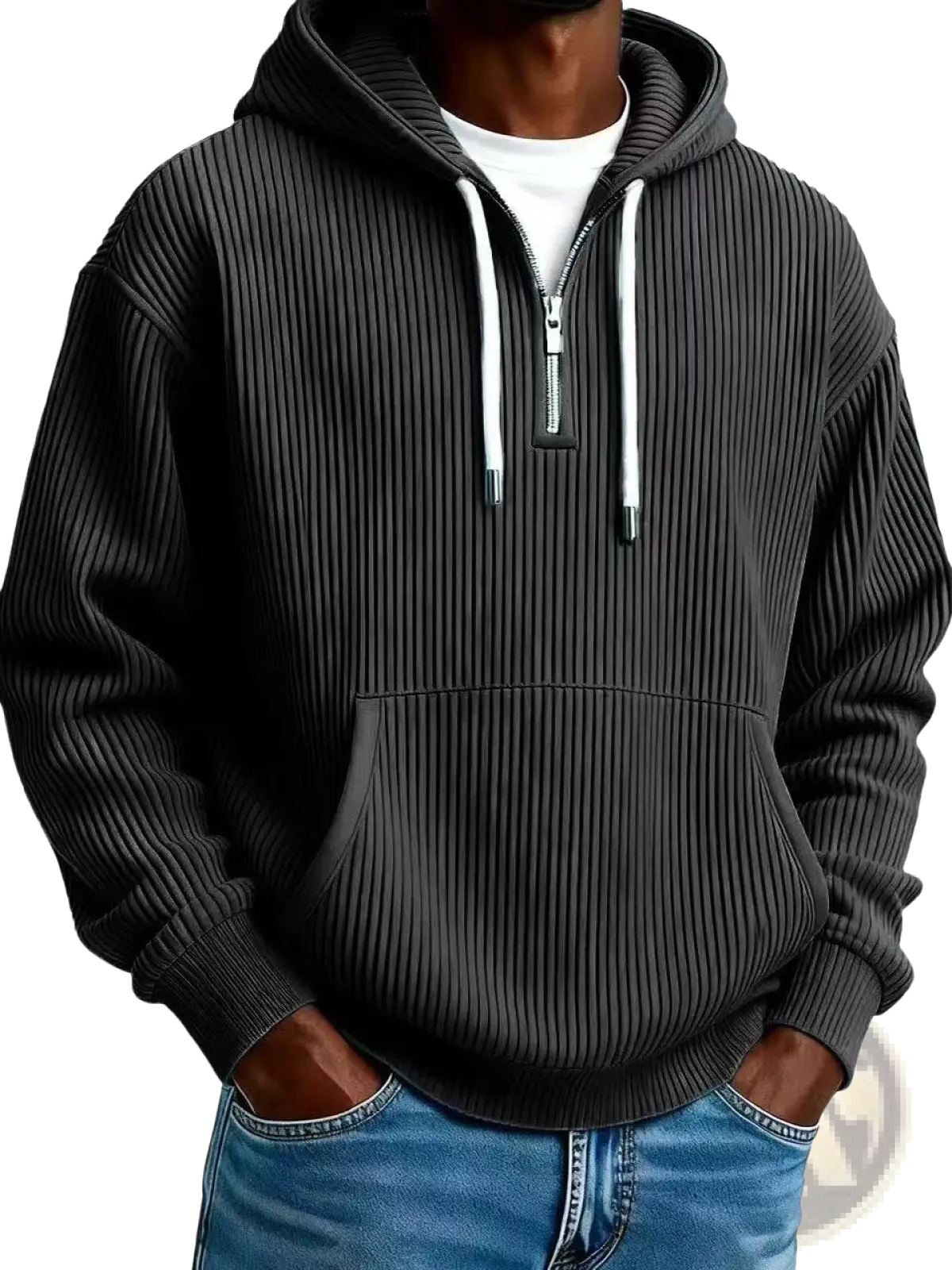 Men's Ribbed Corduroy Half Zip Pullover Hoodie