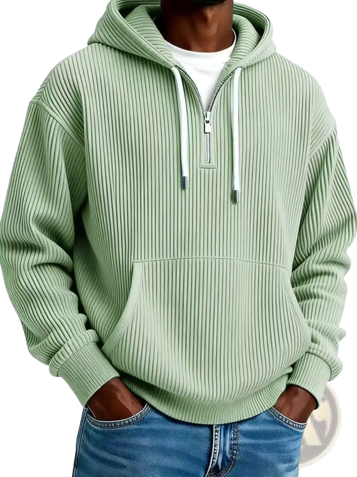 Men's Ribbed Corduroy Half Zip Pullover Hoodie