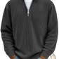 Men's Ribbed Knit Half Zip Corduroy Polo Sweatshirt