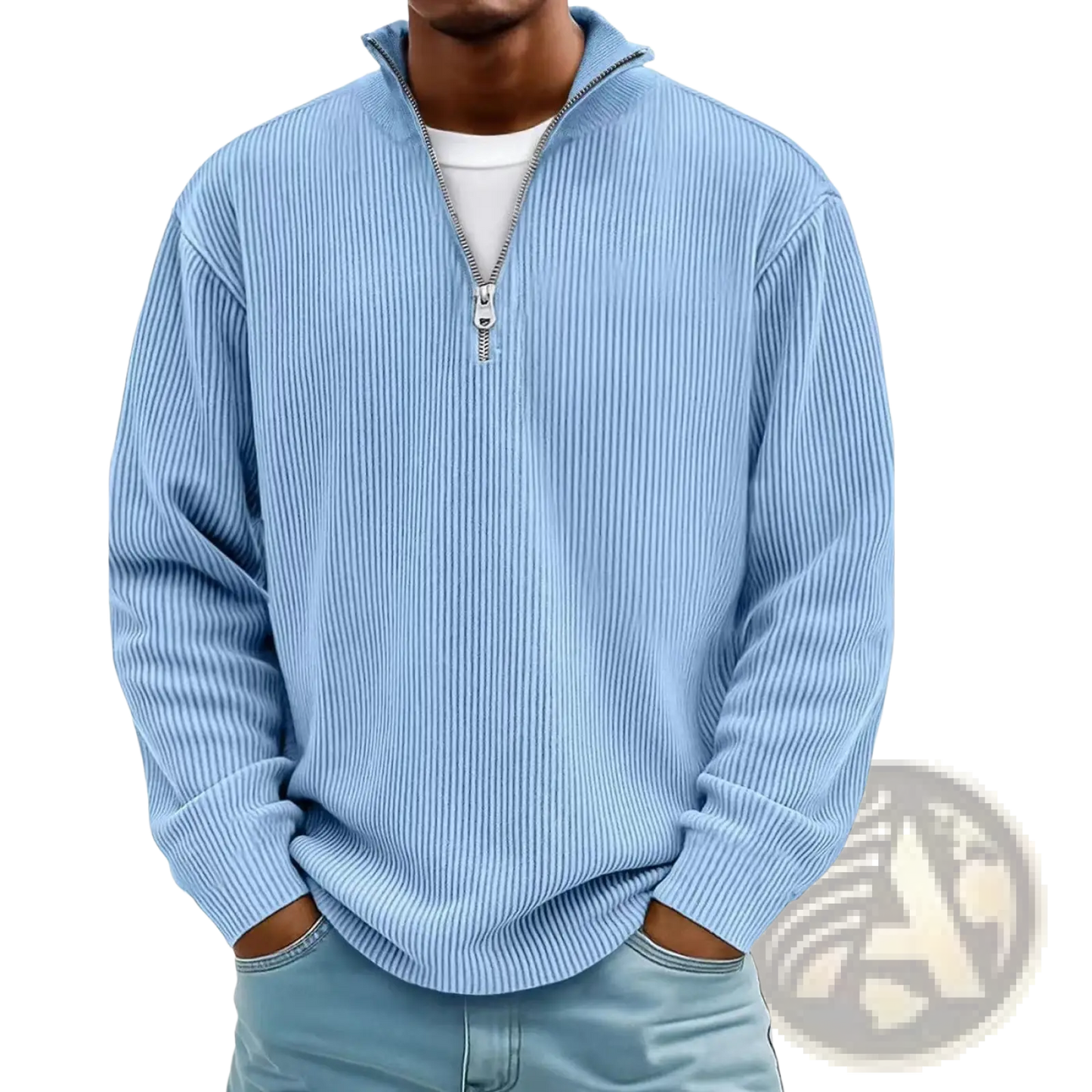 Men's Ribbed Knit Half Zip Corduroy Polo Sweatshirt