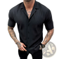Men's Ribbed Knit Short Sleeve Button Up Shirt
