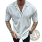Men's Ribbed Knit Short Sleeve Button Up Shirt