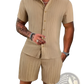 Men's Ribbed Short Sleeve Shirt and Shorts Beach Set