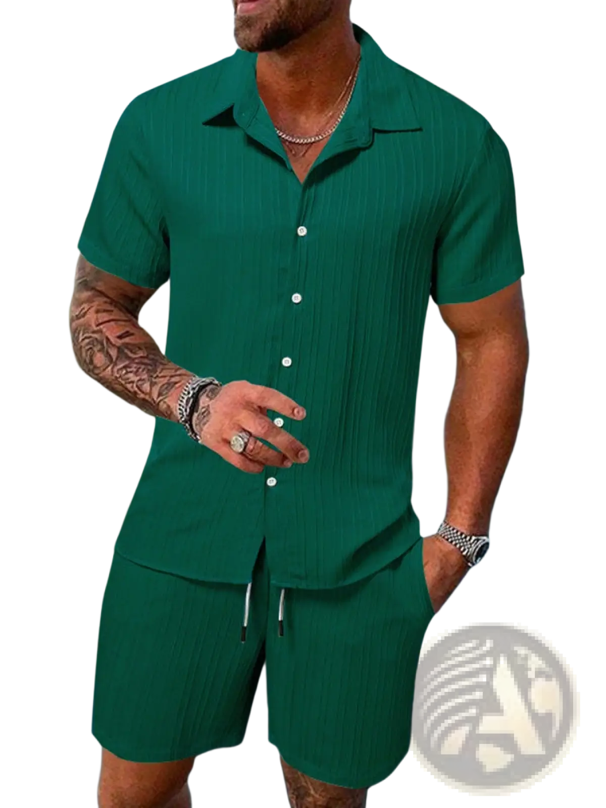 Men's Ribbed Short Sleeve Shirt and Shorts Beach Set