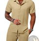 Men's Ribbed Short Sleeve Shirt and Shorts Beach Set