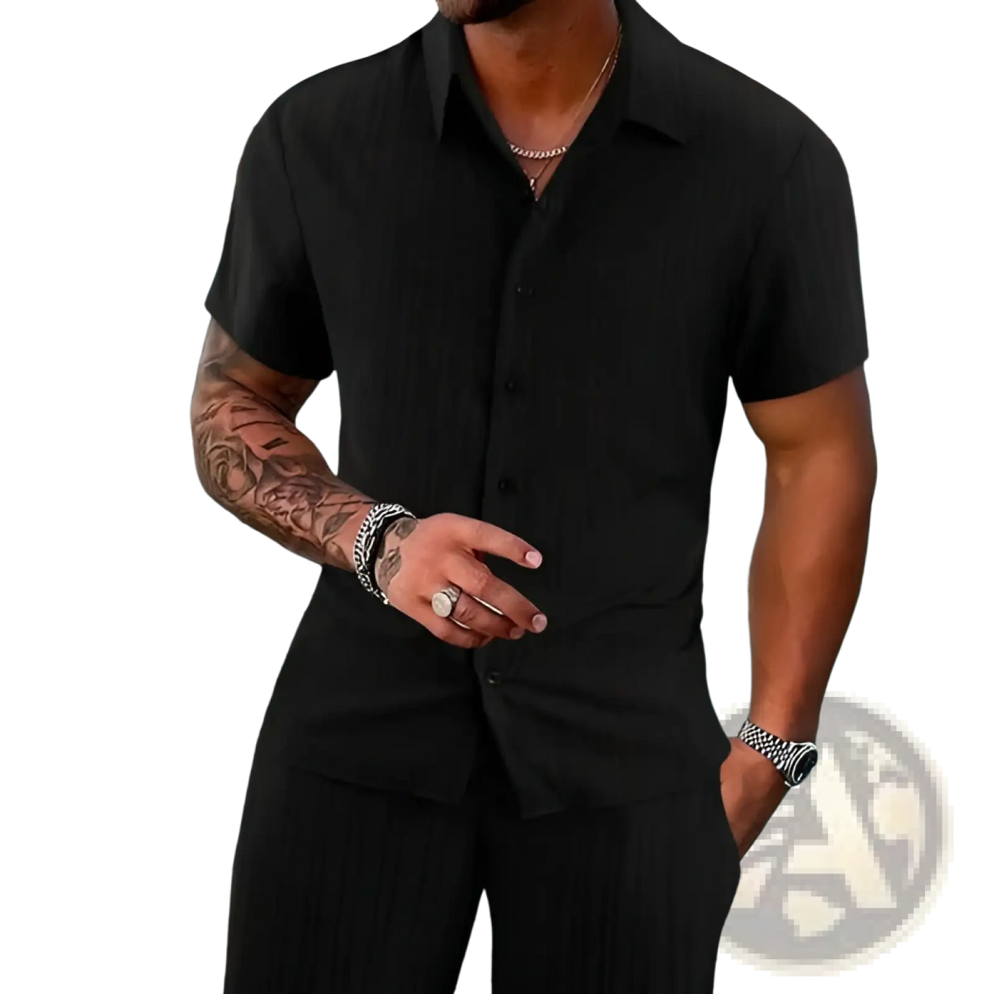 Men's Ribbed Short Sleeve Shirt and Shorts Beach Set
