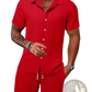 Men's Ribbed Short Sleeve Shirt and Shorts Beach Set