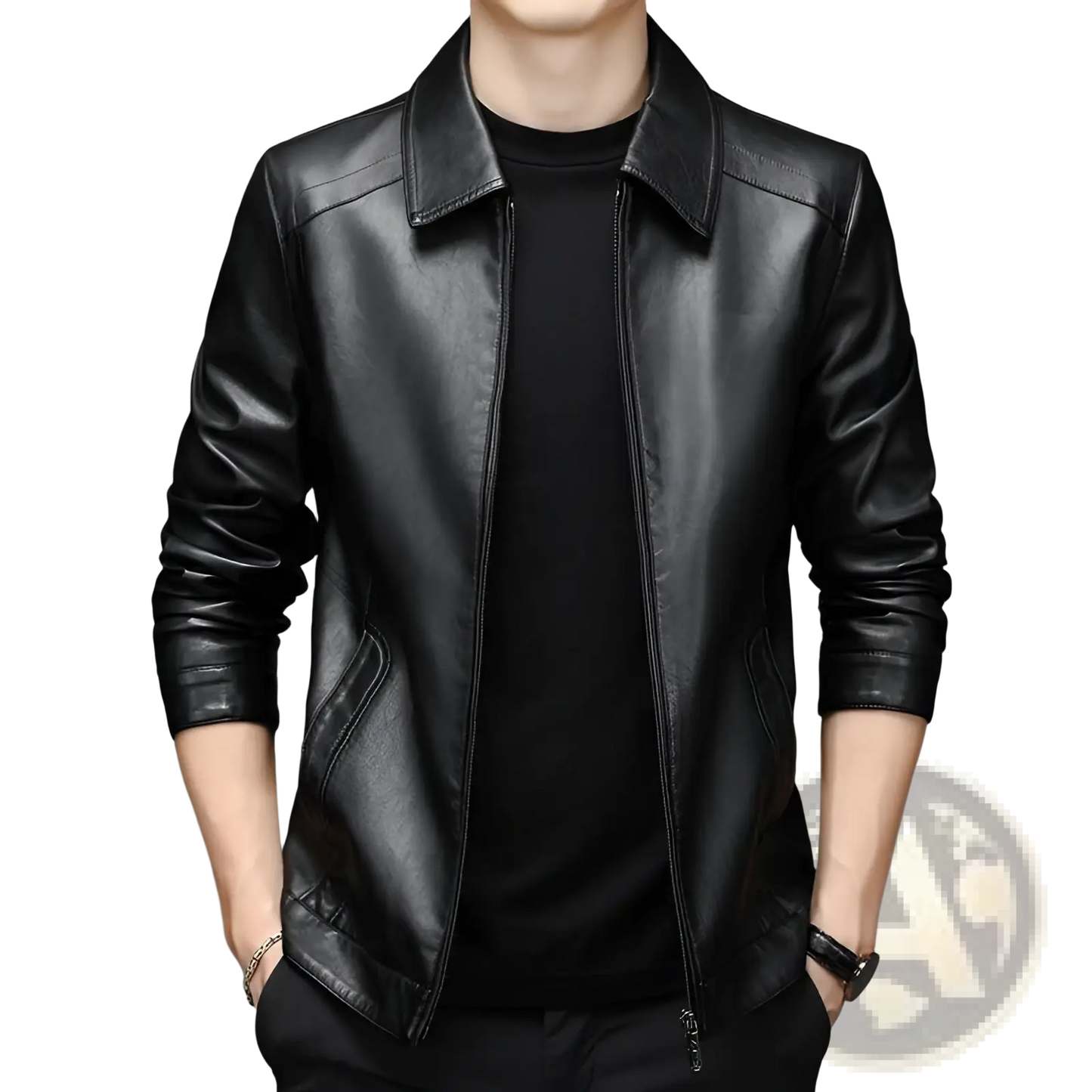 Men's Sheepskin Leather Jacket Thin Fleece Lining