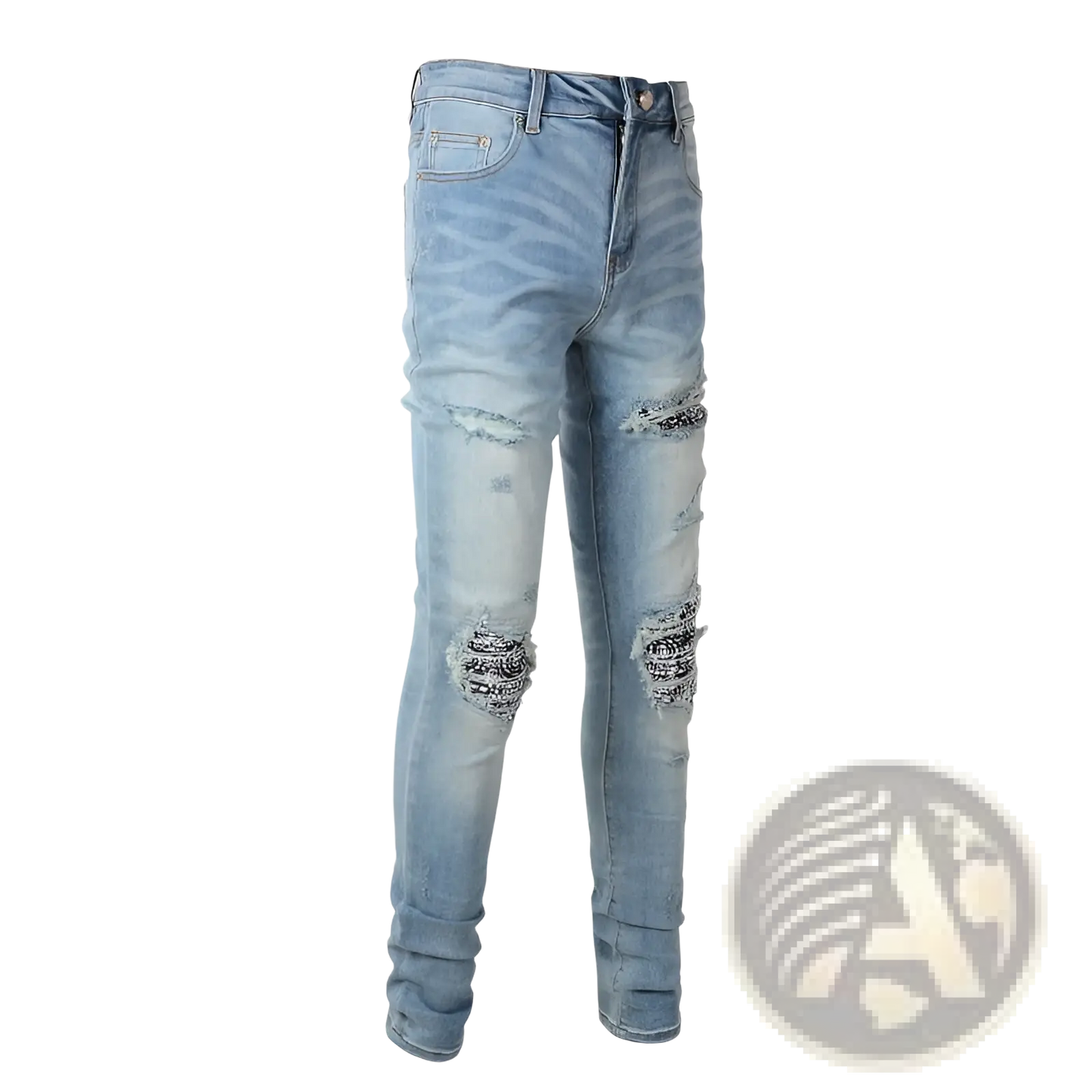 Men's Slim Fit Bandana Patch Light Wash Distressed Jeans