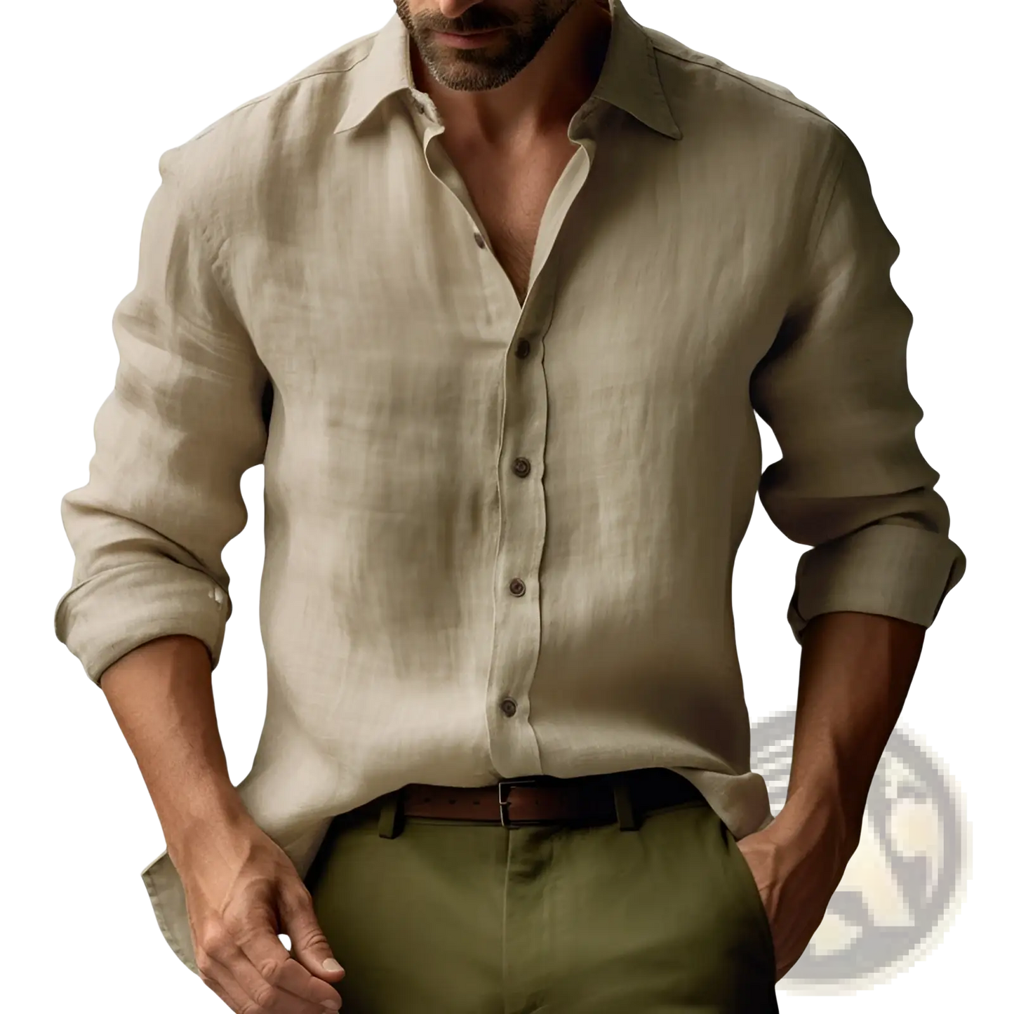 Men's Slim Fit Digital Print Linen Blend Casual Shirt