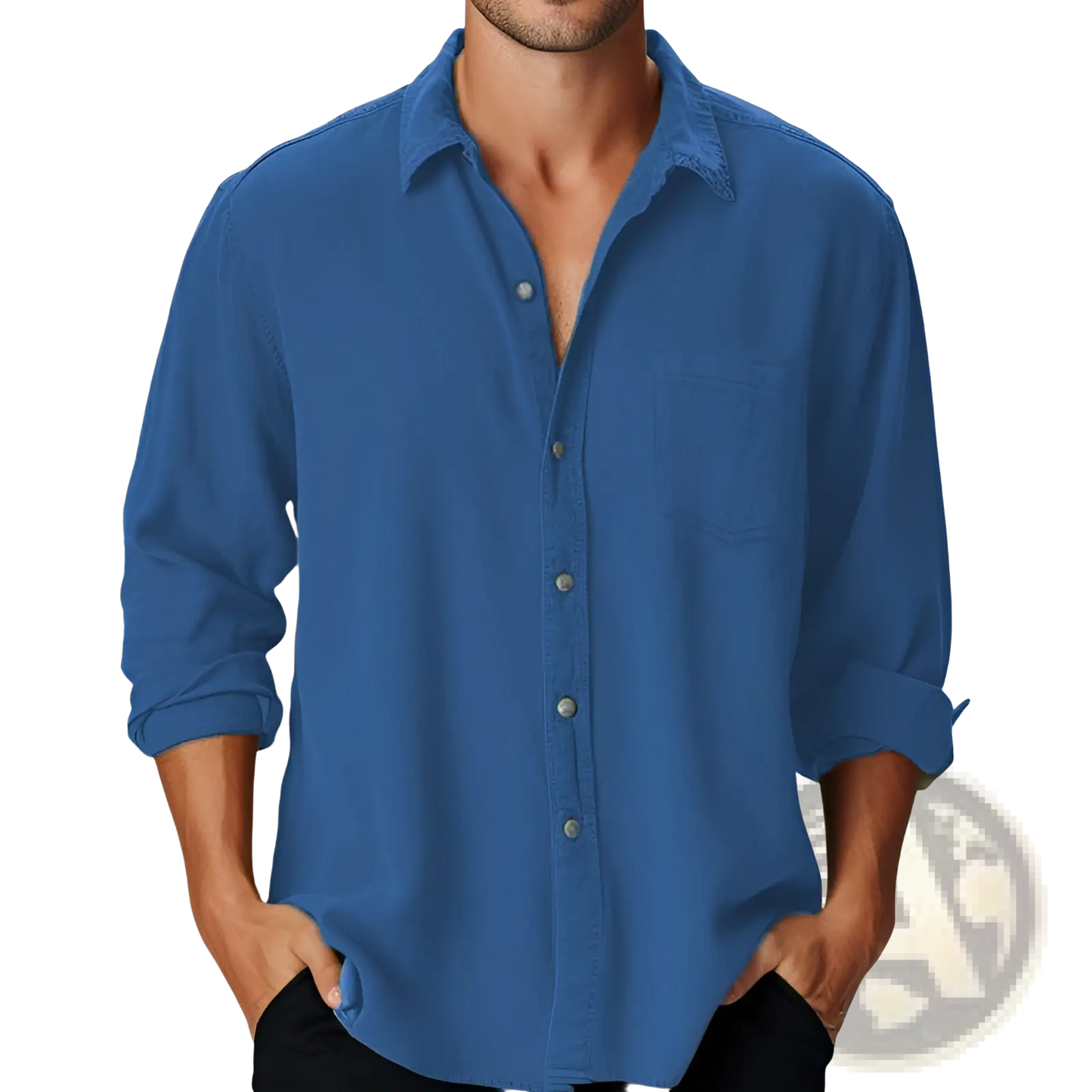 Men's Slim Fit Digital Print Linen Blend Casual Shirt