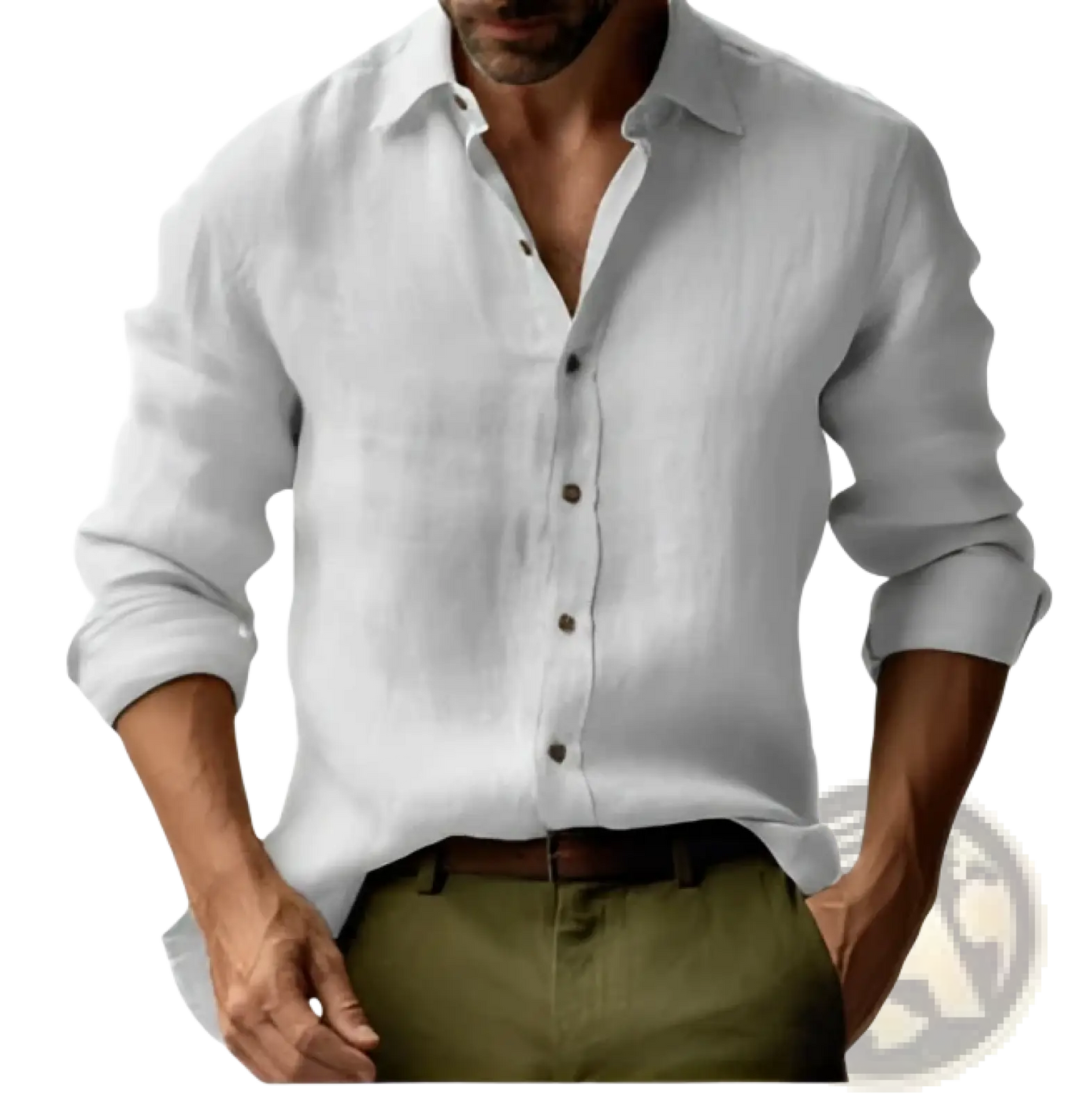 Men's Slim Fit Digital Print Linen Blend Casual Shirt