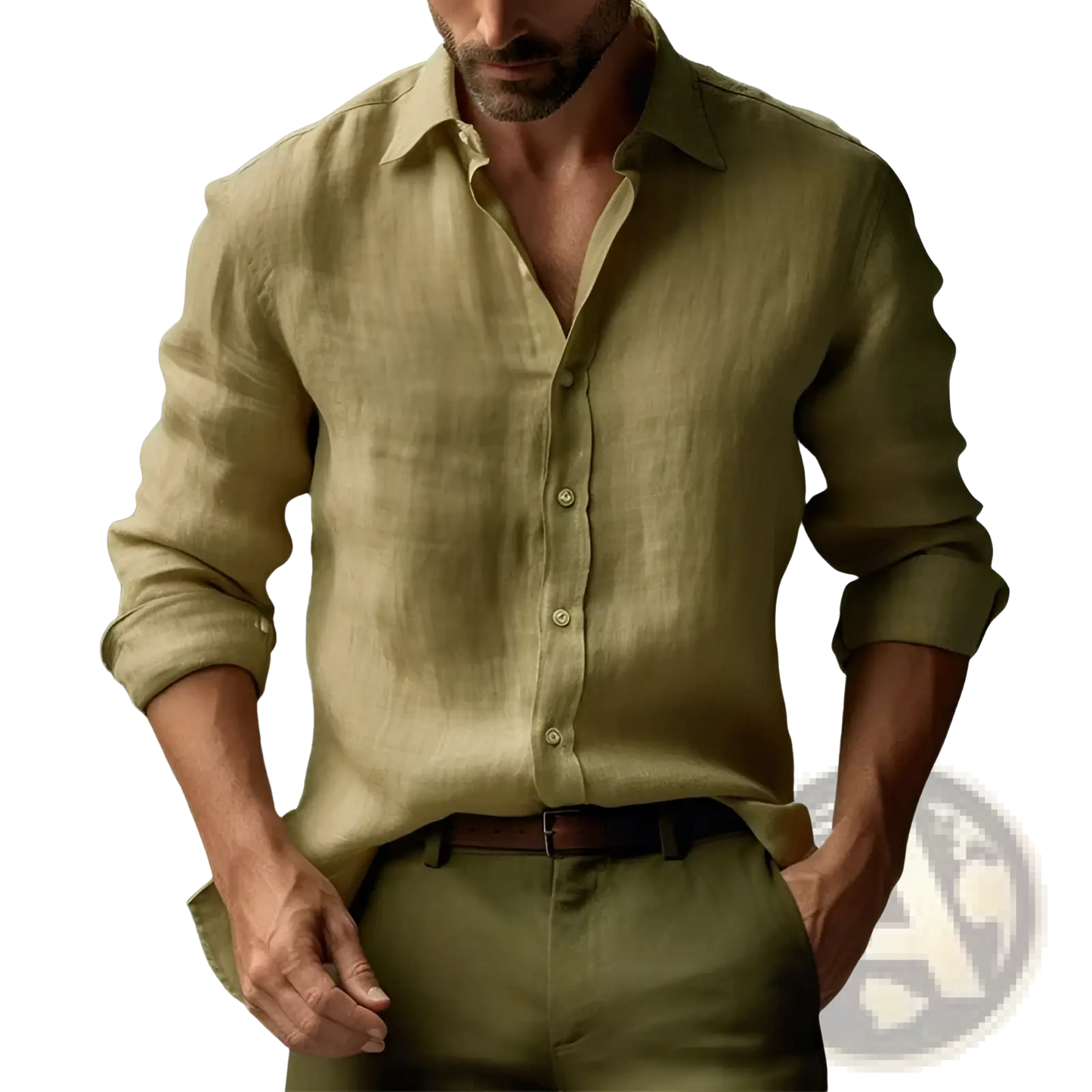 Men's Slim Fit Digital Print Linen Casual Shirt