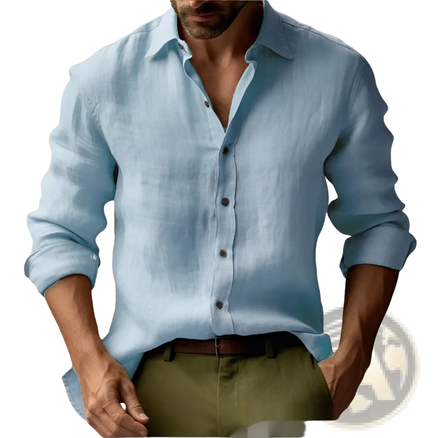 Men's Slim Fit Digital Print Linen Casual Shirt