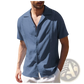 Men's Slim Fit Embroidered Linen Short Sleeve Shirt