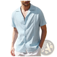 Men's Slim Fit Embroidered Linen Short Sleeve Shirt