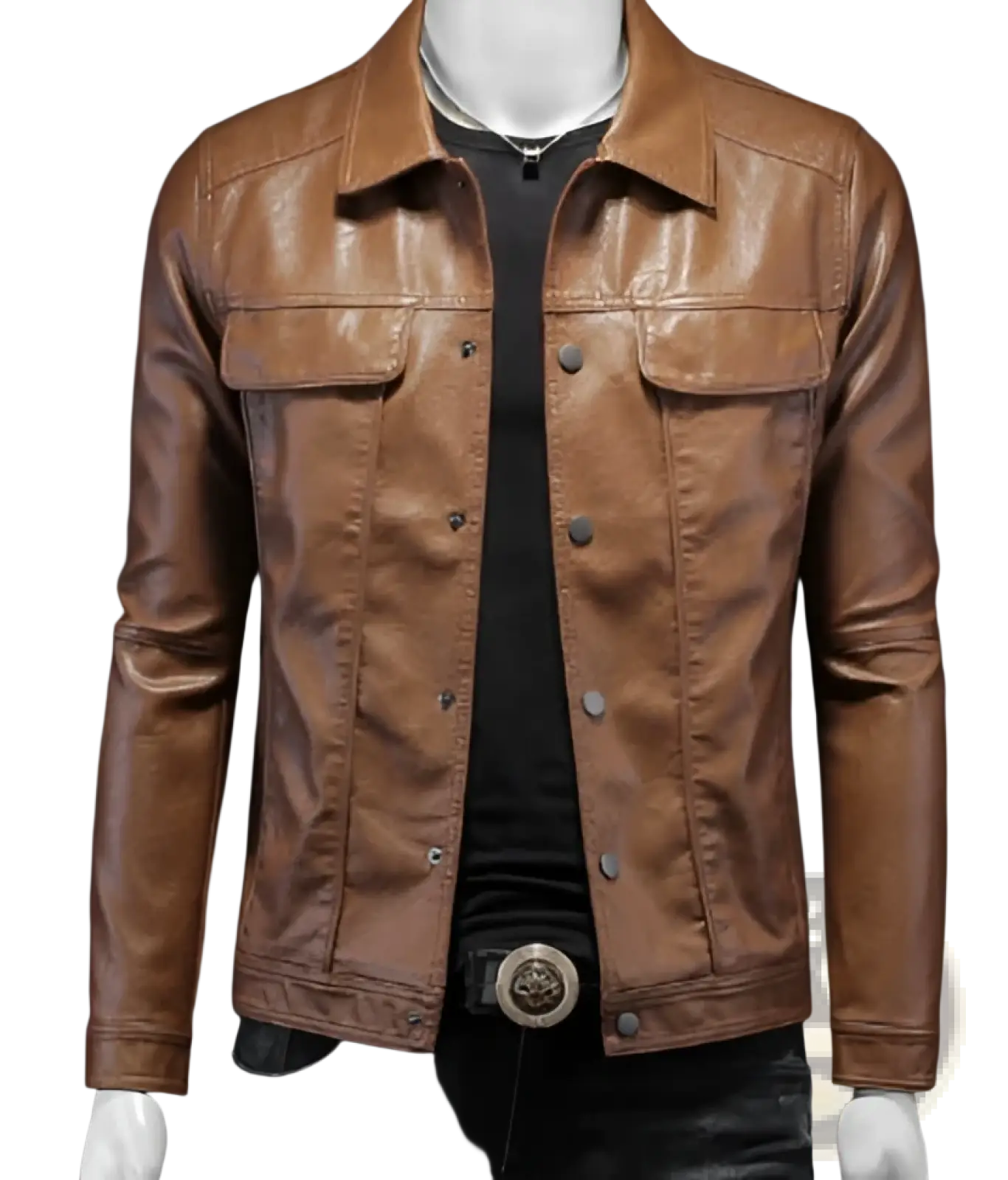 Men's Slim Fit Leather Denim Style Utility Jacket