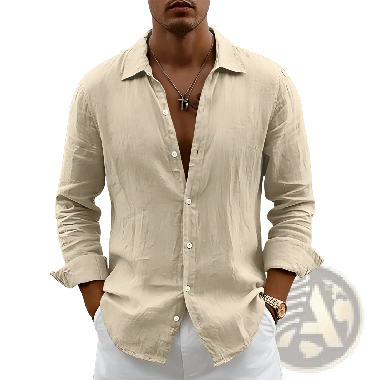 Men's Slim Fit Linen Blend Long Sleeve Casual Shirt