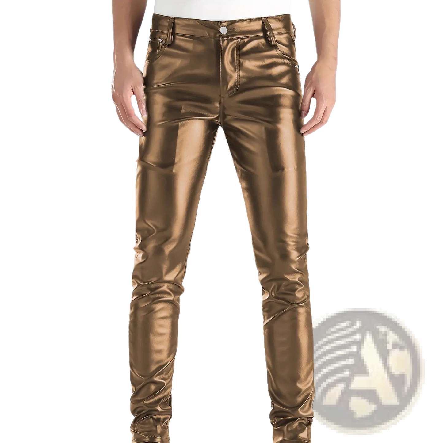 Men's Slim Fit Metallic and Matte Faux Leather Pants