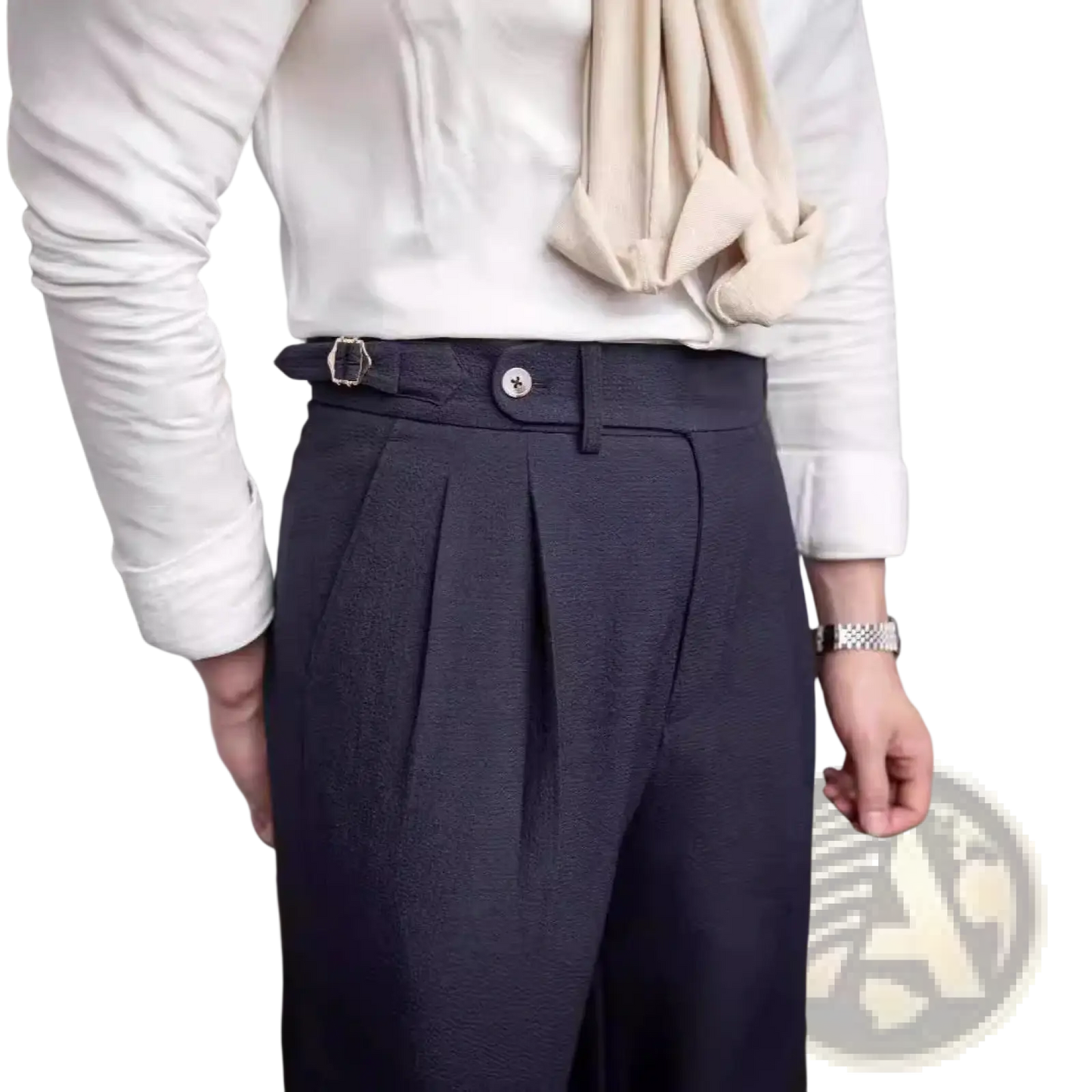 Men's Slim Fit Pleated Summer Linen Suit Trousers