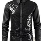 Men's Slim Fit Sequin Party Shirt with Satin Accents