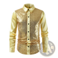 Men's Slim Fit Sequin Party Shirt with Satin Accents