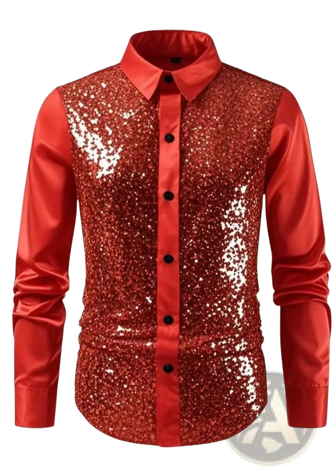 Men's Slim Fit Sequin Party Shirt with Satin Accents
