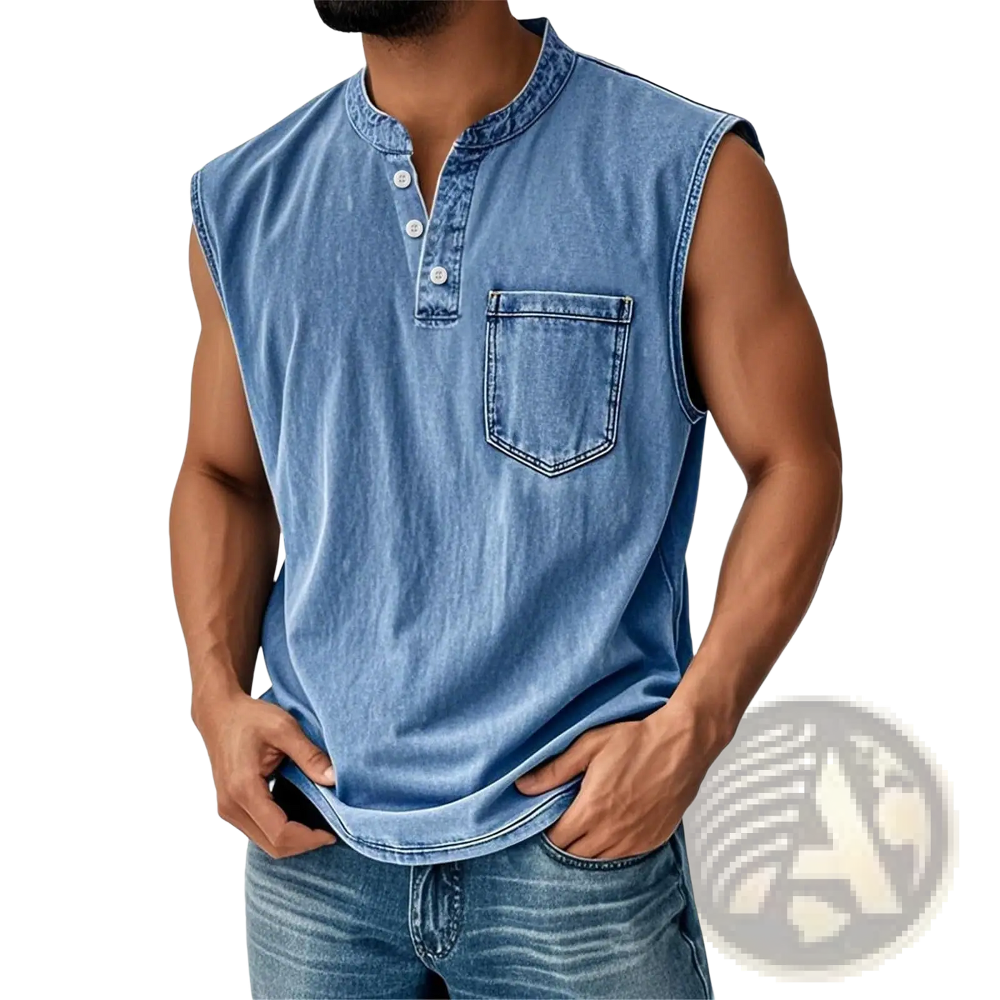 Men's Slim Fit Sleeveless Denim Henley Shirt