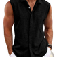 Men's Slim Fit Textured Sleeveless Linen Blend Beach Shirt