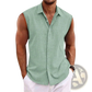 Men's Slim Fit Textured Sleeveless Linen Blend Beach Shirt
