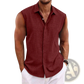 Men's Slim Fit Textured Sleeveless Linen Blend Beach Shirt