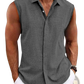 Men's Slim Fit Textured Sleeveless Linen Blend Beach Shirt